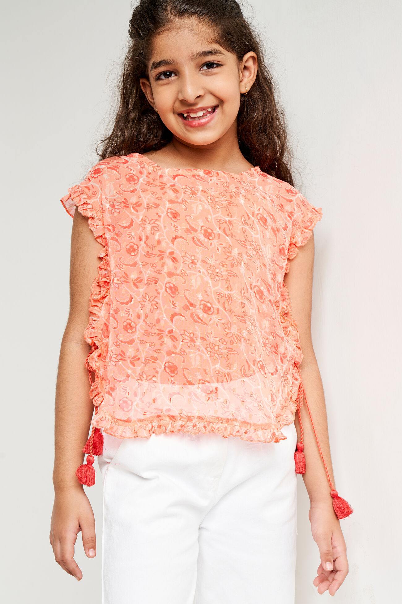 Coral Floral Flounce Top, Coral, image 4